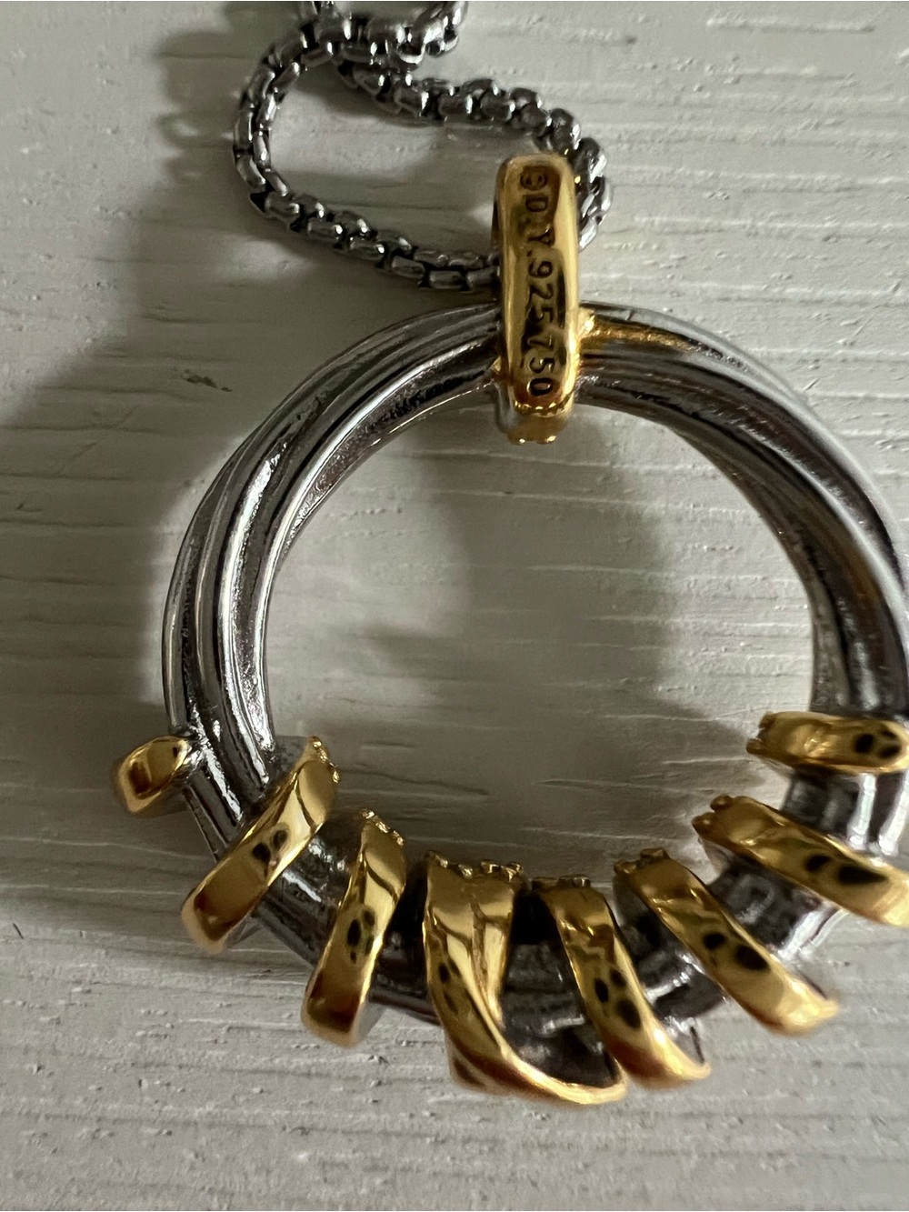 David Yurman Two-Tone Circle Pendant Necklace in Silver and Gold